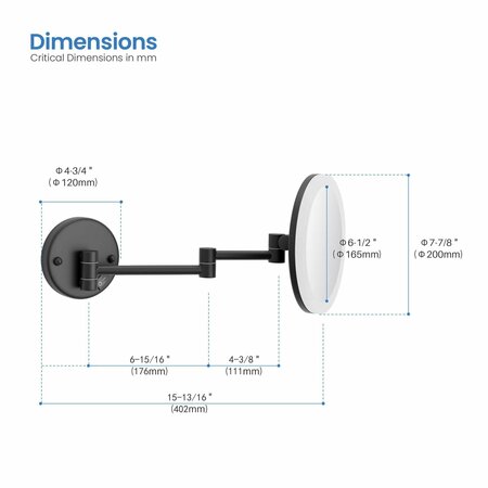 Kibi Circular LED Wall Mount One Side 5x Magnifying Make Up Mirror - Matte Black KMM102MB